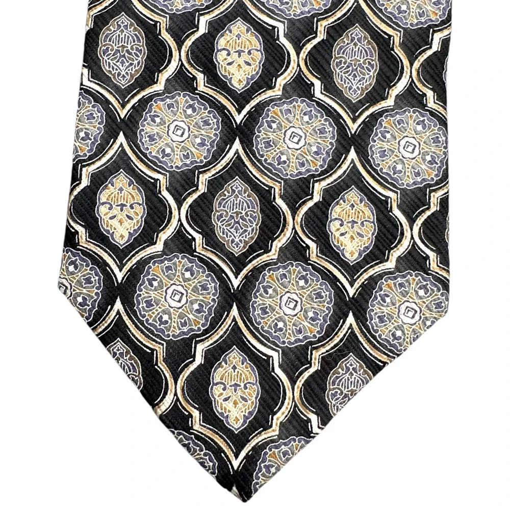 XMI 100% Silk Dress Tie Made in USA Black Geometric Pattern‎ 58